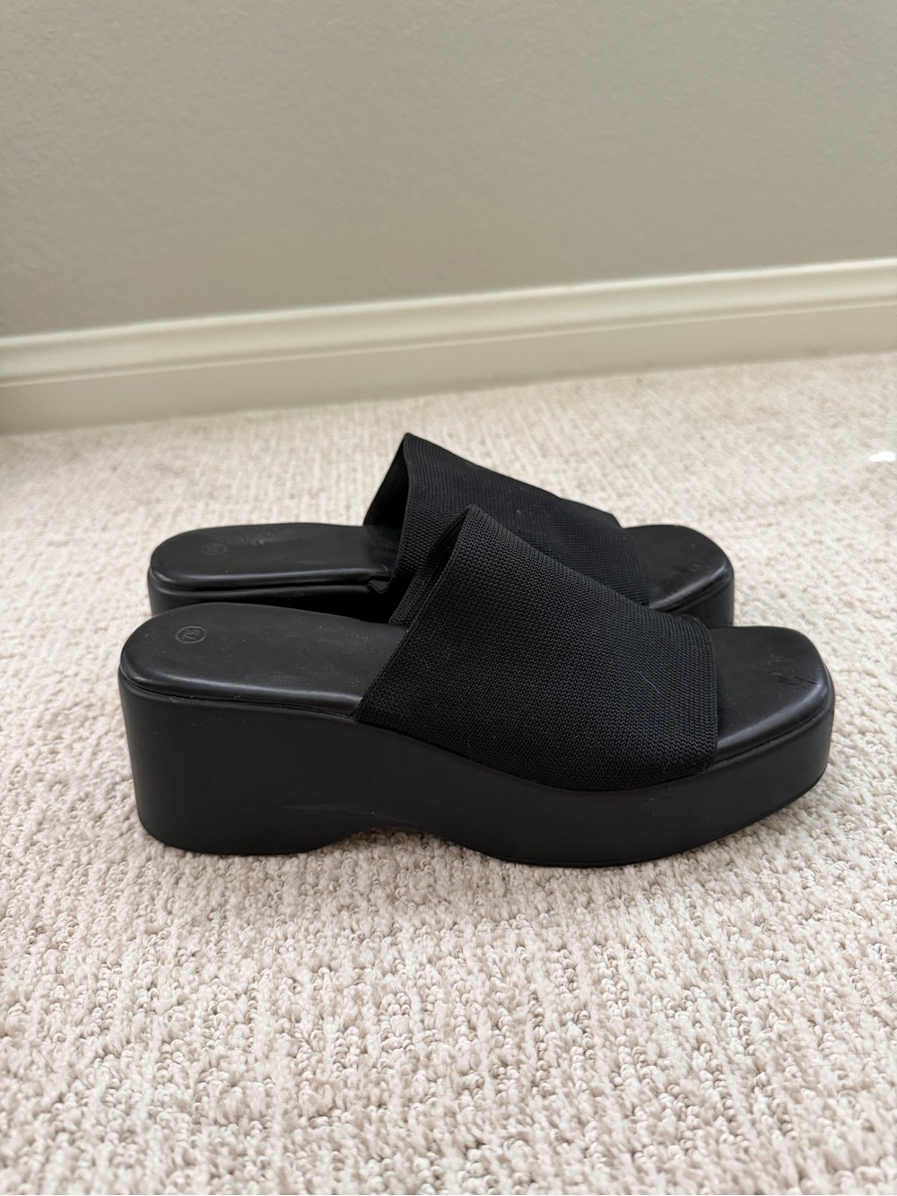 Black Platform Slide Sandals - Women